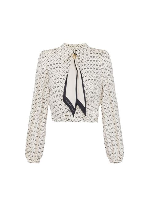 Cropped shirt in rhombus print georgette with scarf ELISABETTA FRANCHI | CA08746E2.E84